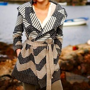 Anthropologie Field Flower Chevron Hooded Cardigan Sweater S